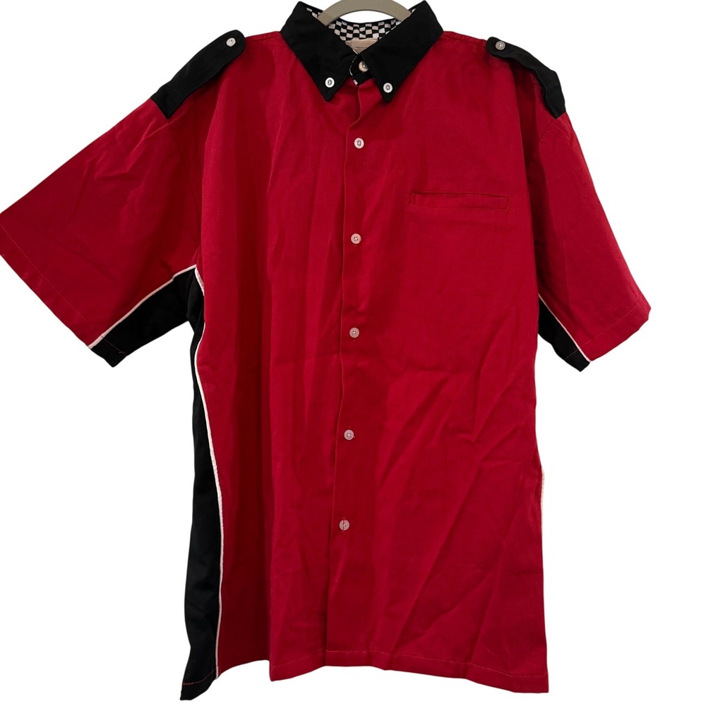 Vintage Y2K Speed Zone‎ Race Gear Red Black Checkered Button Up Shirt Men's XL